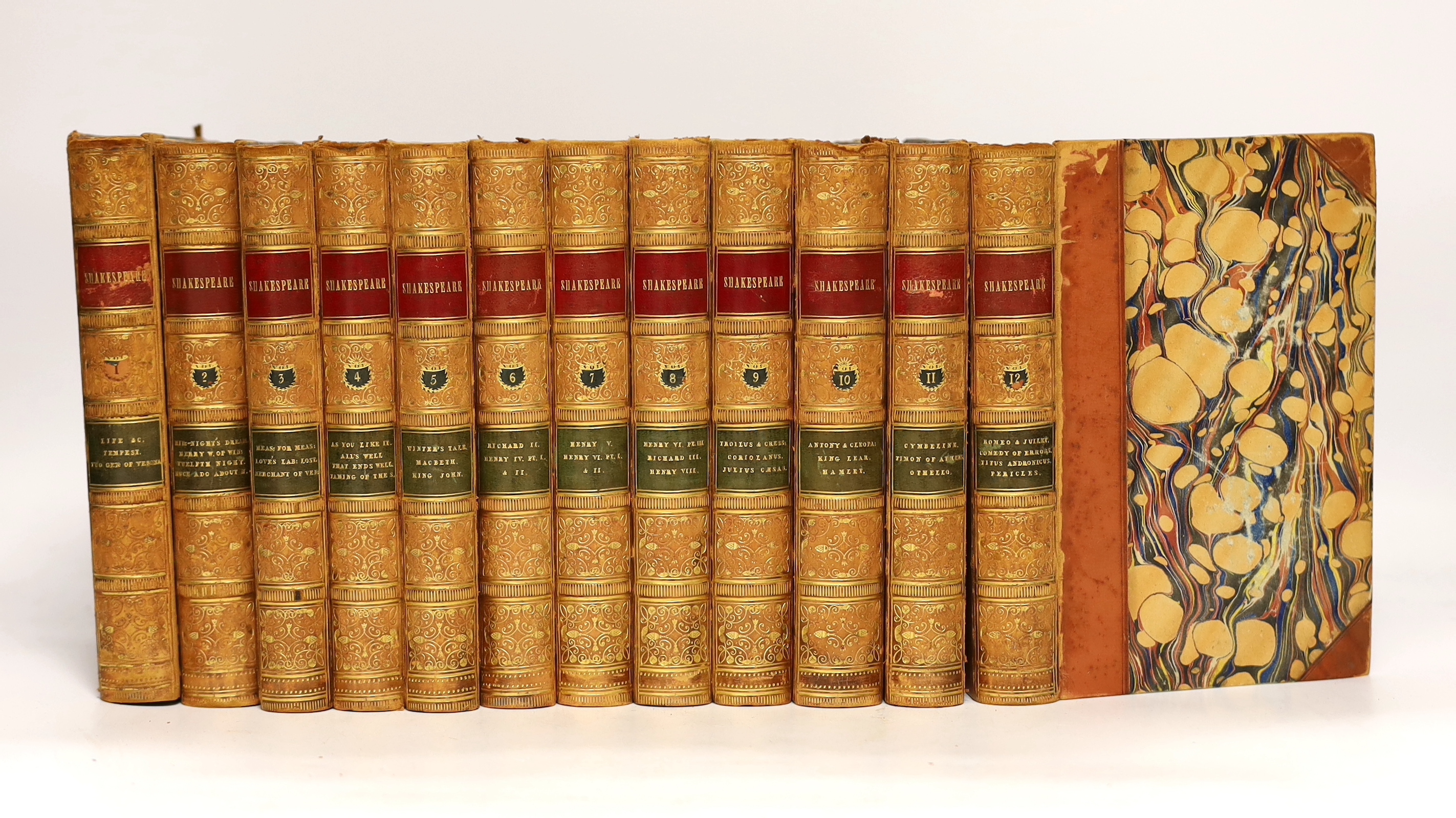 Shakespeare, William - The Plays of William Shakespeare, from the correct edition of Isaac Reed....12 vols. engraved frontispieces (in 9 vols.); old half calf and marbled boards, gilt decorated and panelled spines with r